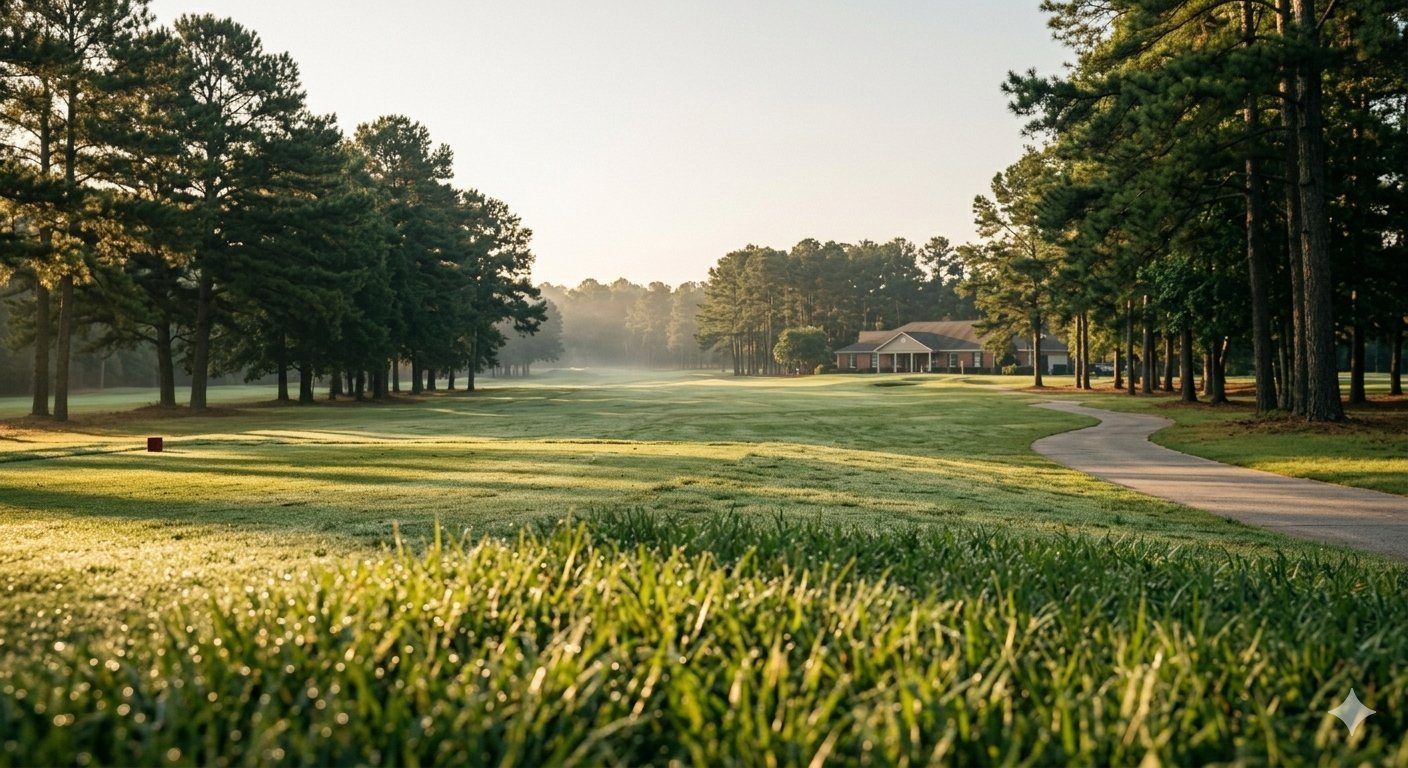 Golf fairway at sunrise